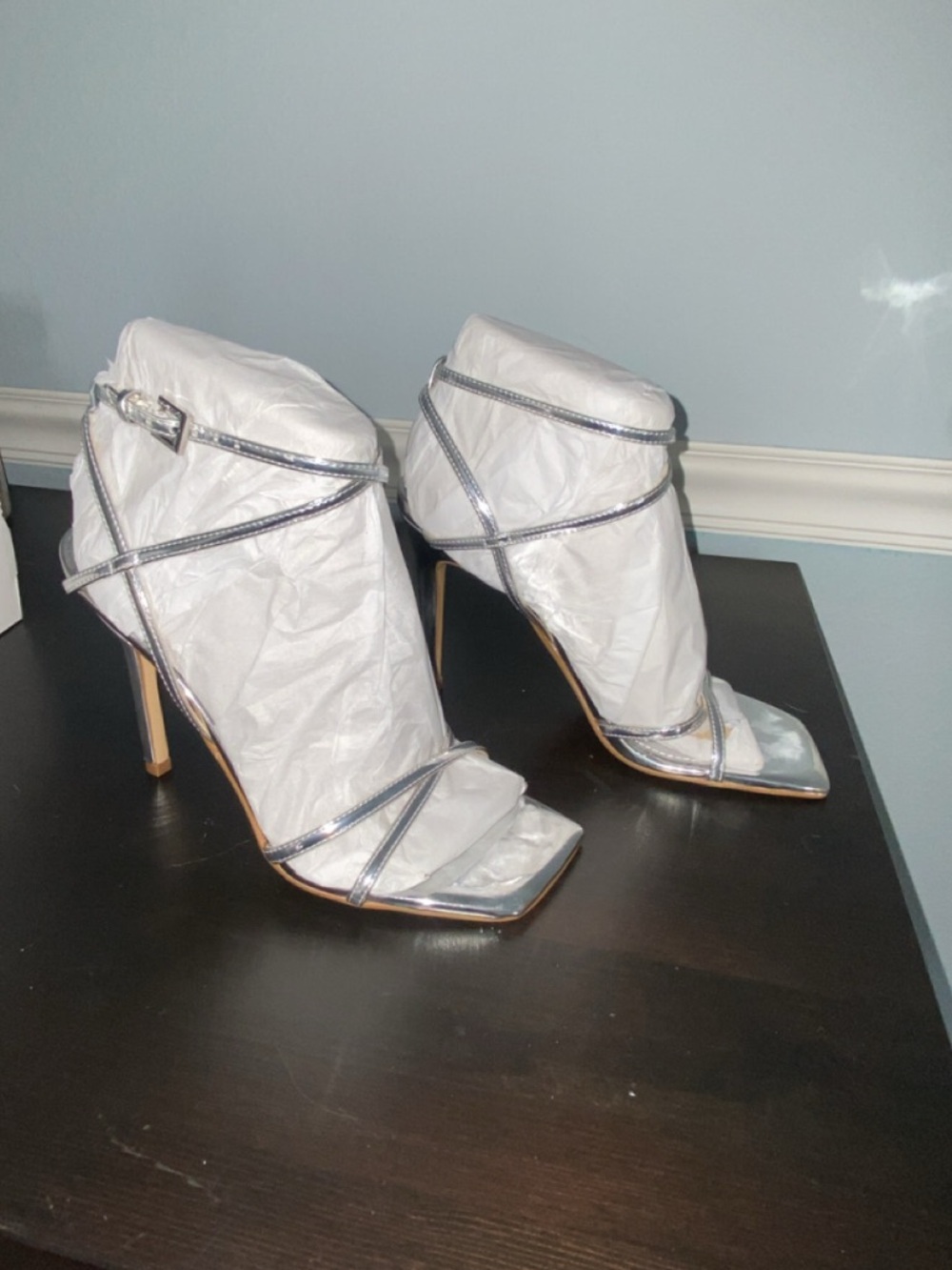 Silver strapped heels